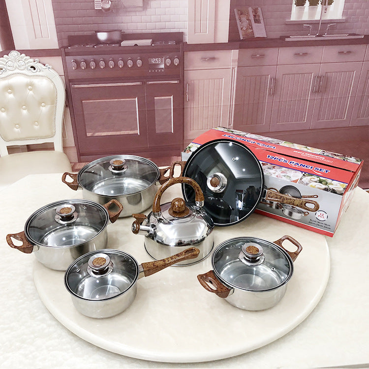 12-piece set pan, frying pan, soup pot, milk pan