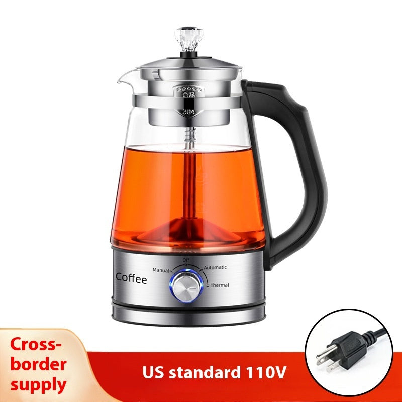 110v American Standard Household Tea Boiler Steam Spray Black Teapot Glass Electric Kettle Coffee Pot